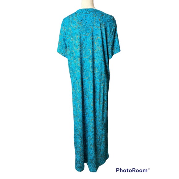 Patio Casuals Maxi Dress in Blue and Gold Paisley Print Beaded Neckline Size L - Picture 3 of 4